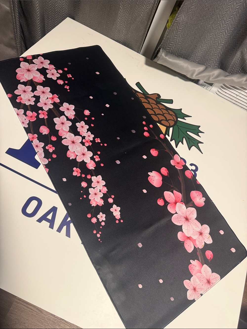 Black and Pink Cherry Blossom Desk Mat - Floral Mouse Pad